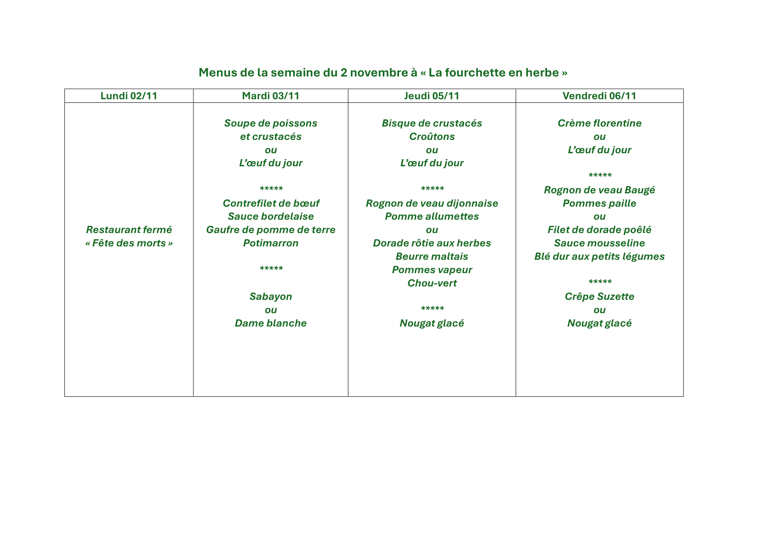Menu, page 1